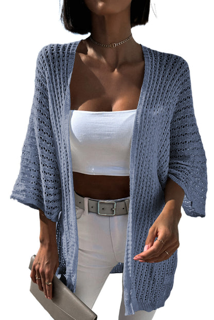 Hollow-Out Bracelet Sleeve Knit Cardigan | Sky Blue