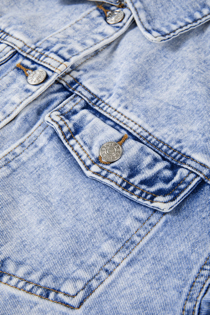 Vintage Washed Flap Pockets Denim Jacket | Beau Blue