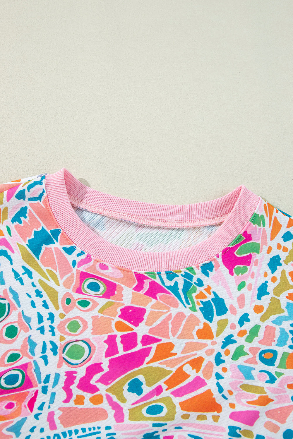 Abstract Printed Drop Shoulder Loose Sweatshirt | Pink