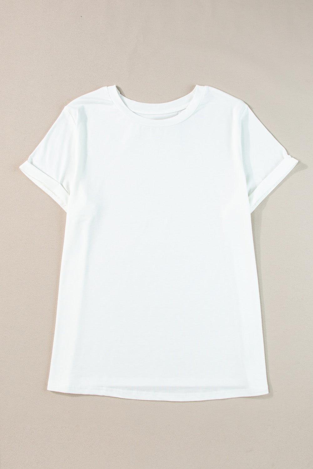 Round Neck Rolled Sleeve Plus Size T-Shirt | White