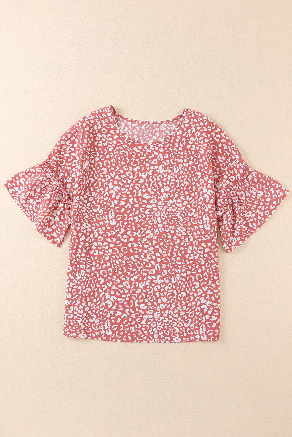 Leopard Spotted Ruffle Sleeve T-Shirt | Pink