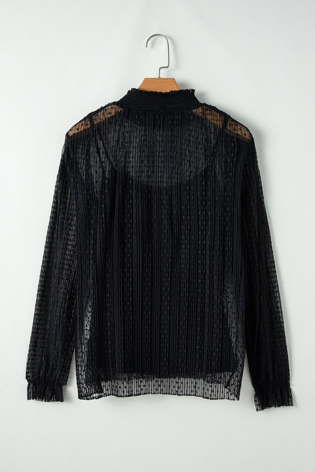 Dotty Lace Sheer Mock Neck Long Sleeve Blouse | Black