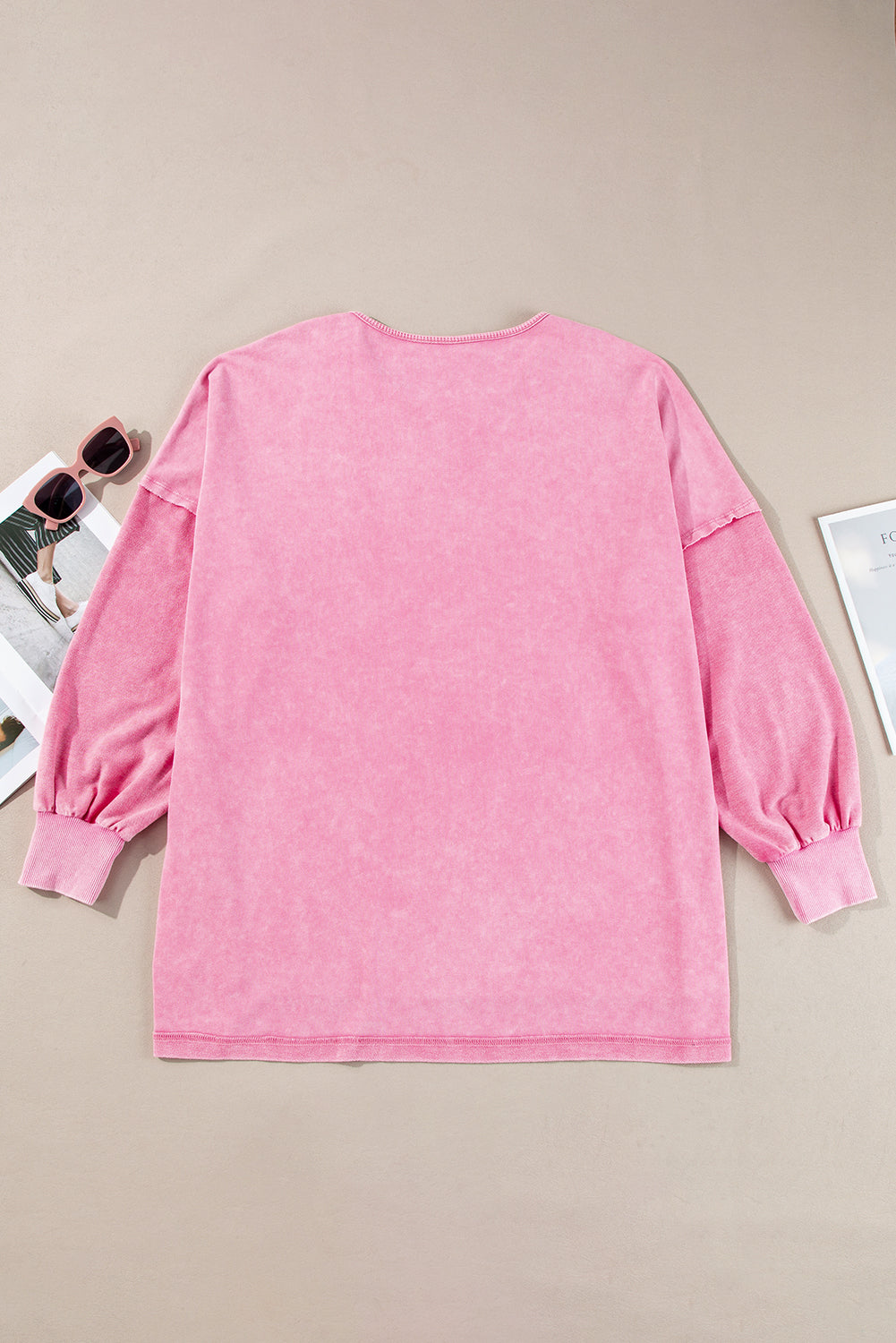 Plus Size Mineral Wash Drop Shoulder Round Neck Sweatshirt | Pink