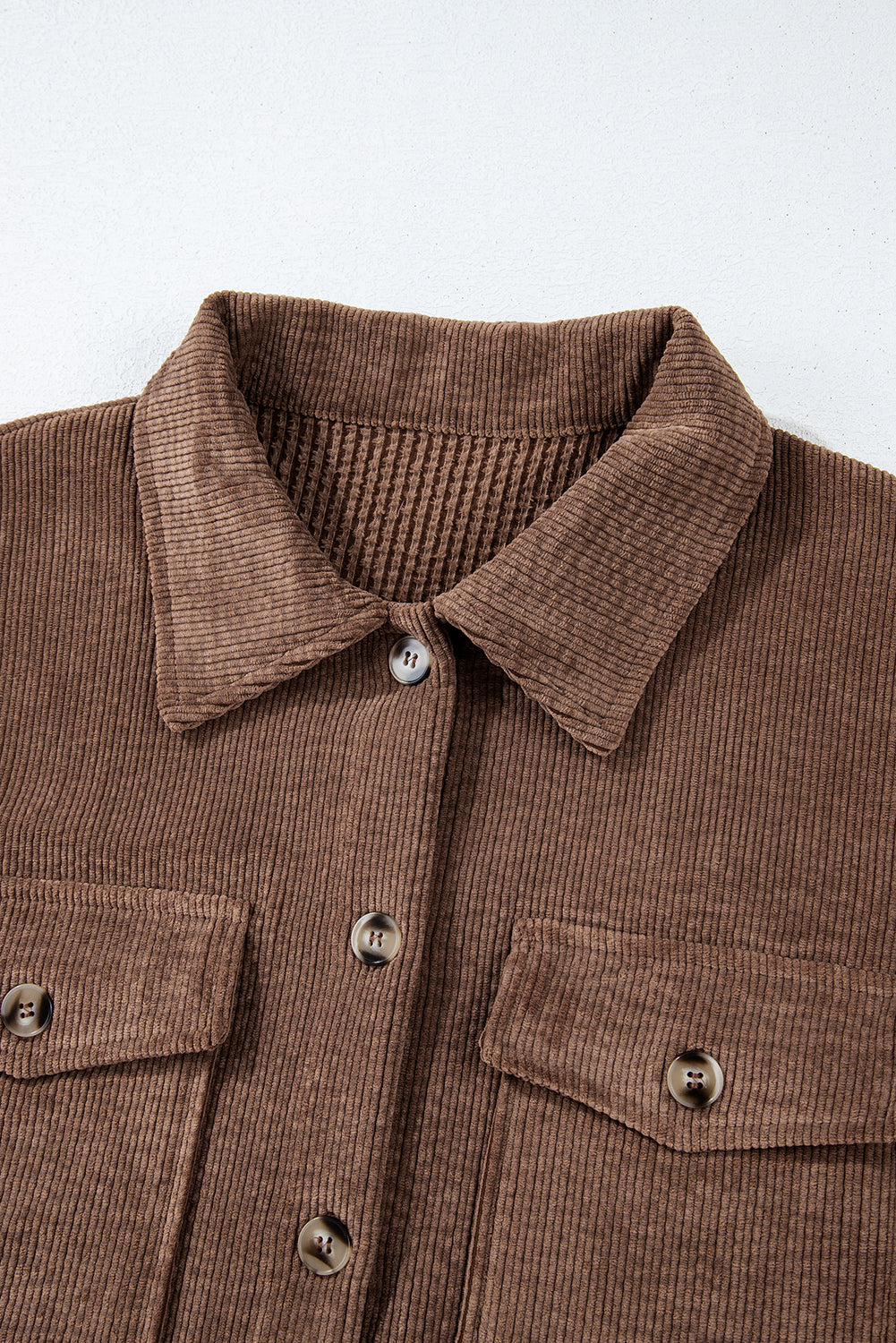 Corduroy Flap Pocket Button Up Shacket | Chestnut