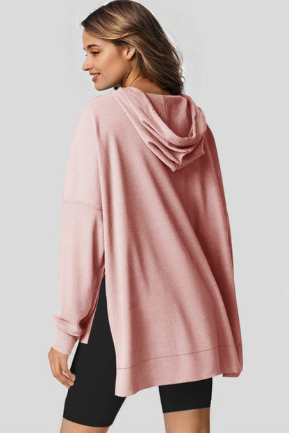 Waffle Knit Fleece Lined High Low Oversized Hoodie | Light Pink