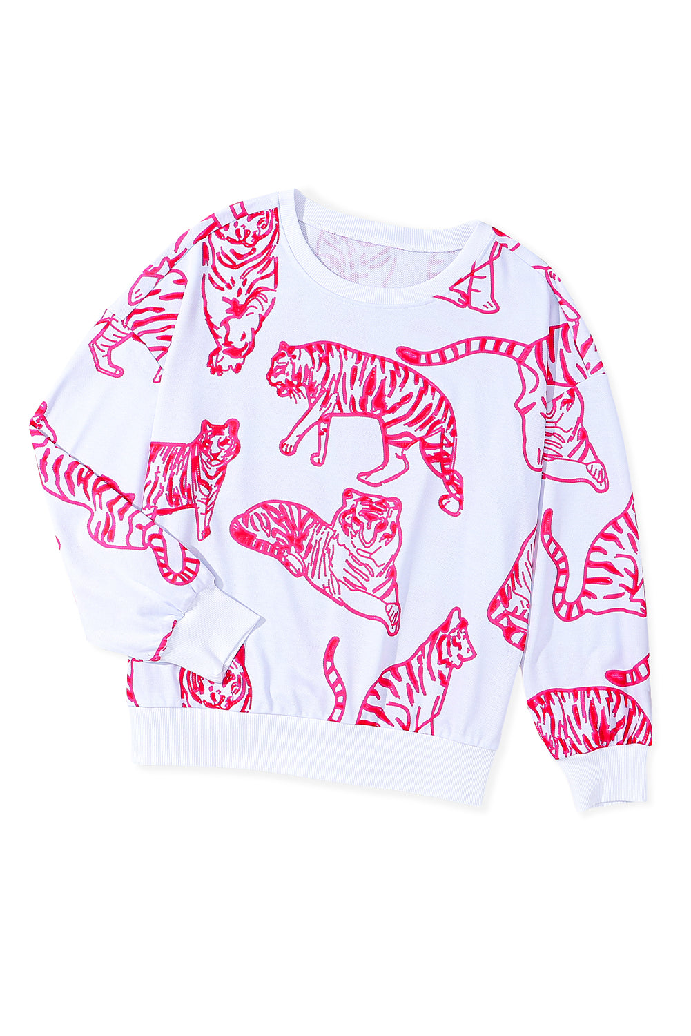 Pink Animal Print Pullover Sweatshirt | Bright White