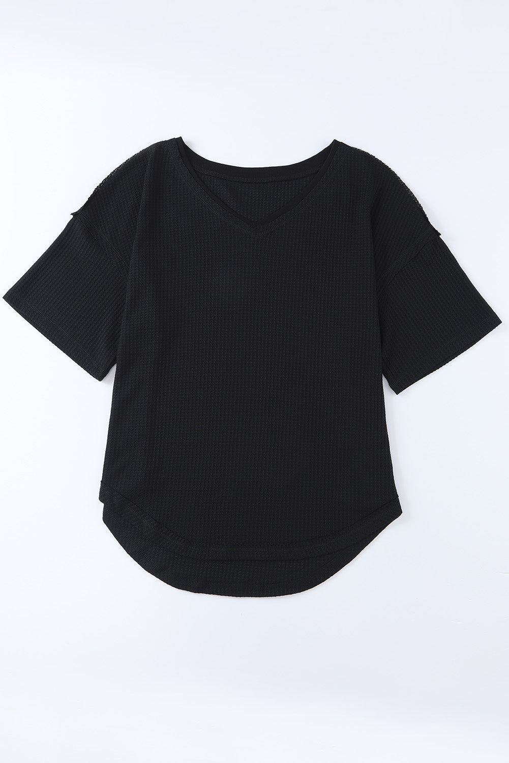 Waffle Knit Drop Shoulder Loose Top | Black