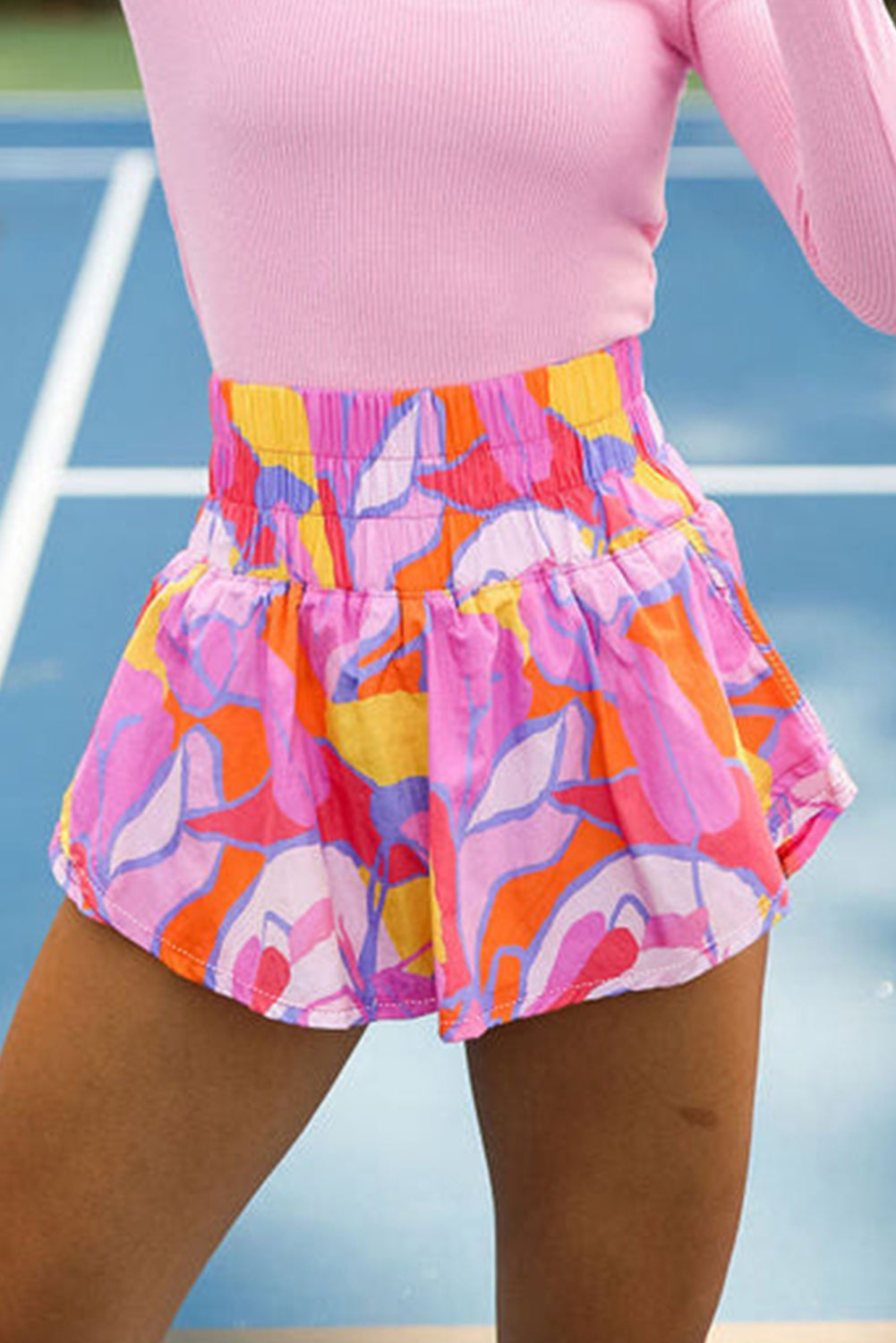 Abstract Print Smock Waist Casual Shorts | Purple