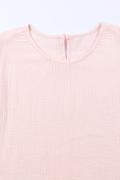 Textured Tiered Ruffled Short Sleeve Blouse | Pink