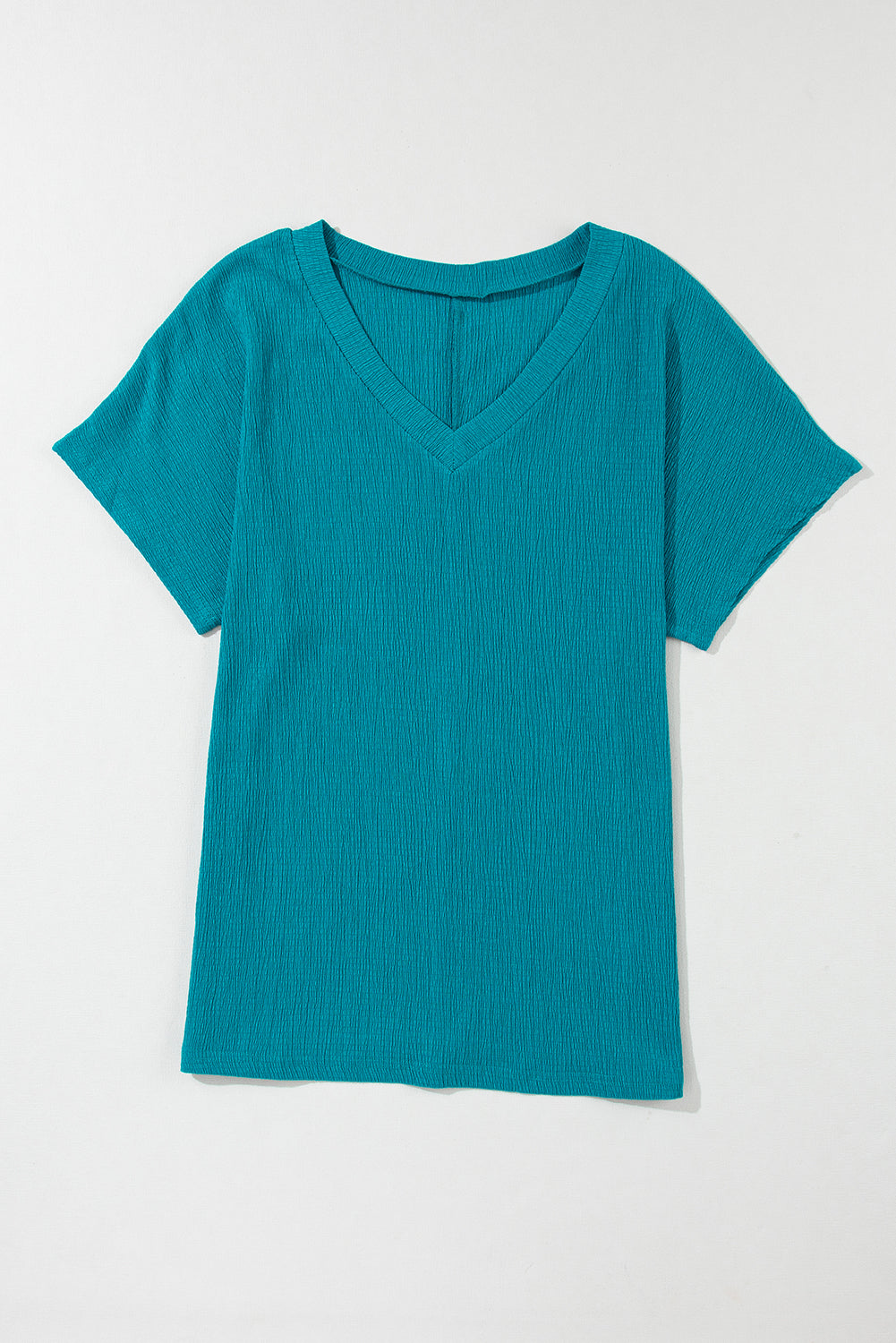 Crinkled V Neck Wide Sleeve T-Shirt | Blue Sapphire