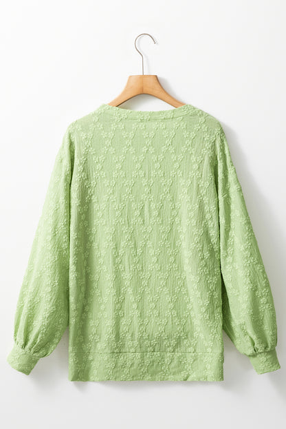 Solid Colour Textured Side Split Crew Neck Blouse | Light Green