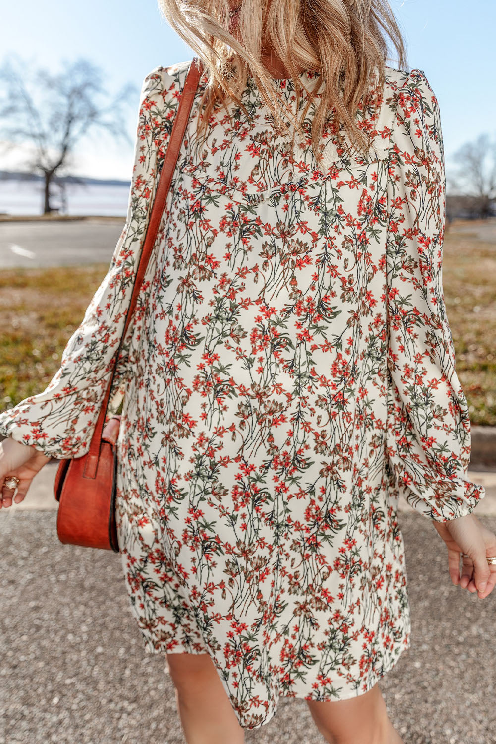 Floral Printed Long Sleeve Mini Dress | White