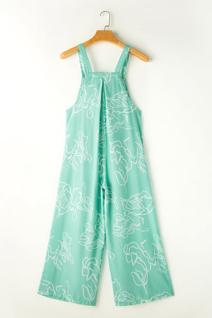 Printed Bib Wide Leg Overalls | Moonlight Jade