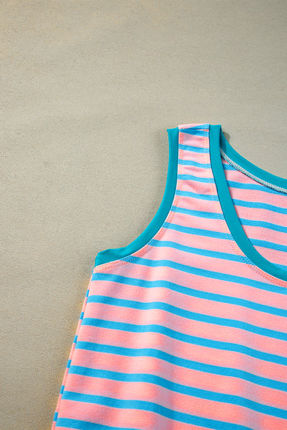 Contrast Trim Pocketed Casual Tank Dress | Pink Stripe