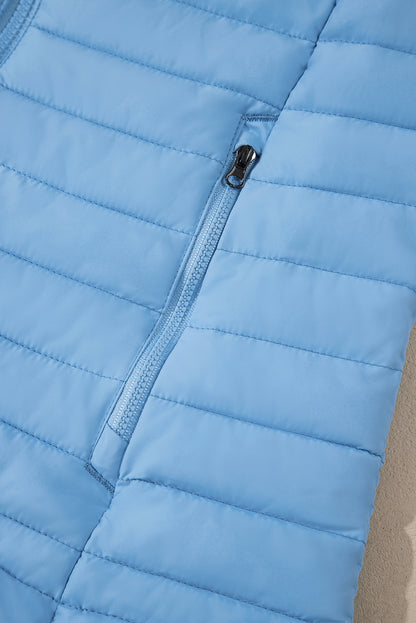 Solid Colour Quilted Zip-Up Puffer Jacket | Myosotis