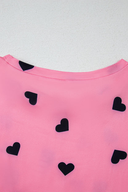 Valentines Heart Print Tee And Pants Lounge Set | Pink