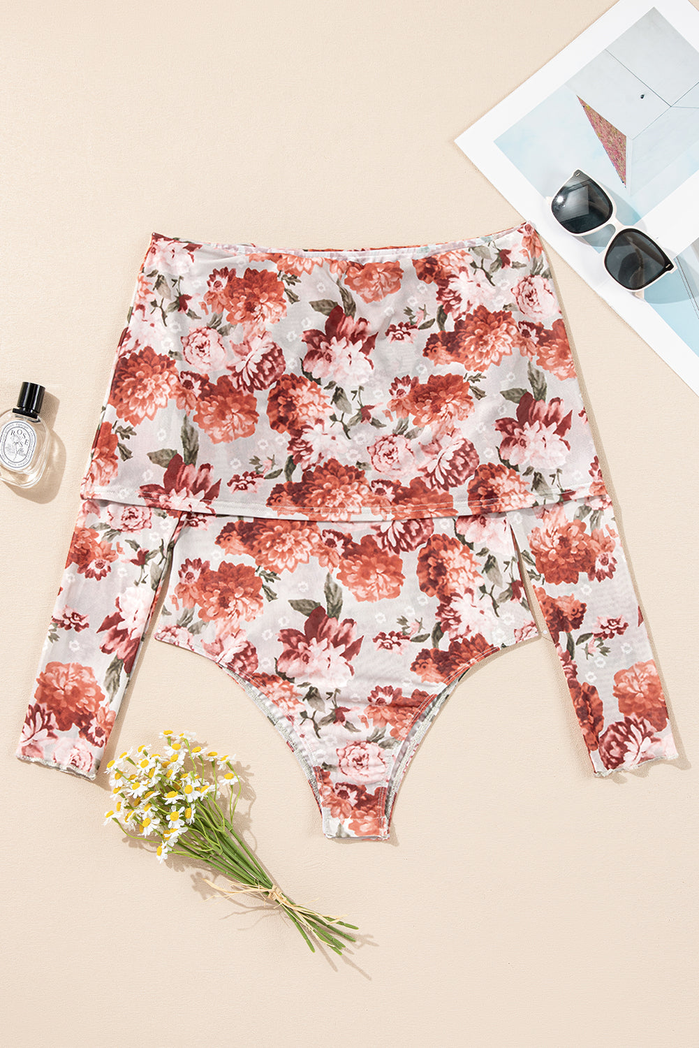 Floral Printed Long Sleeve Sheath Bodysuit | Pink