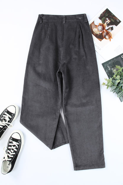 Corduroy High Waist Straight Leg Pants | Gray