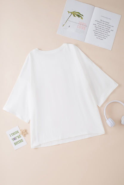 Colourblock Star Patched Half Sleeve Oversized Tee | White