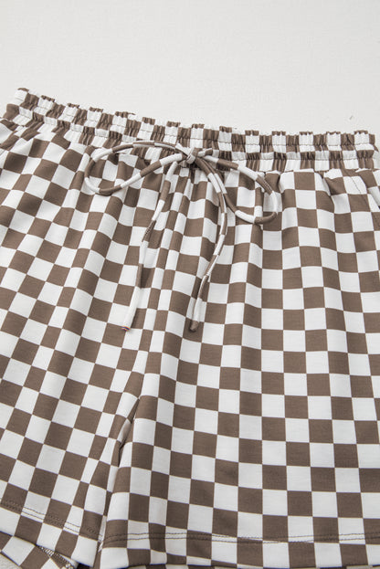 Checkered Top And Short Casual 2 Piece Set | Brown