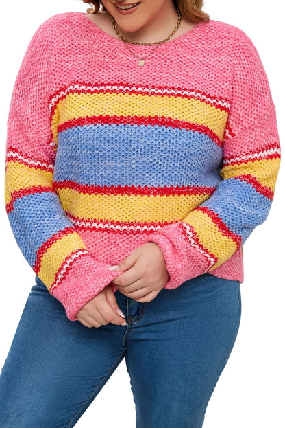 Plus Size Stripe Oversized Sweater | Pink