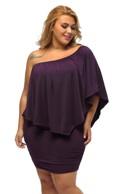 Plus Size Dressing Layered  Mini Poncho Dress | Purple