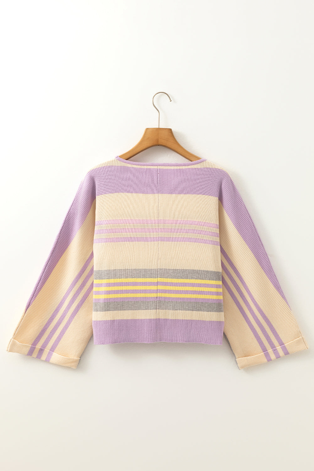 Borderline Rib Knit Cuffed Dolman Sleeve Sweater | Purple Stripe