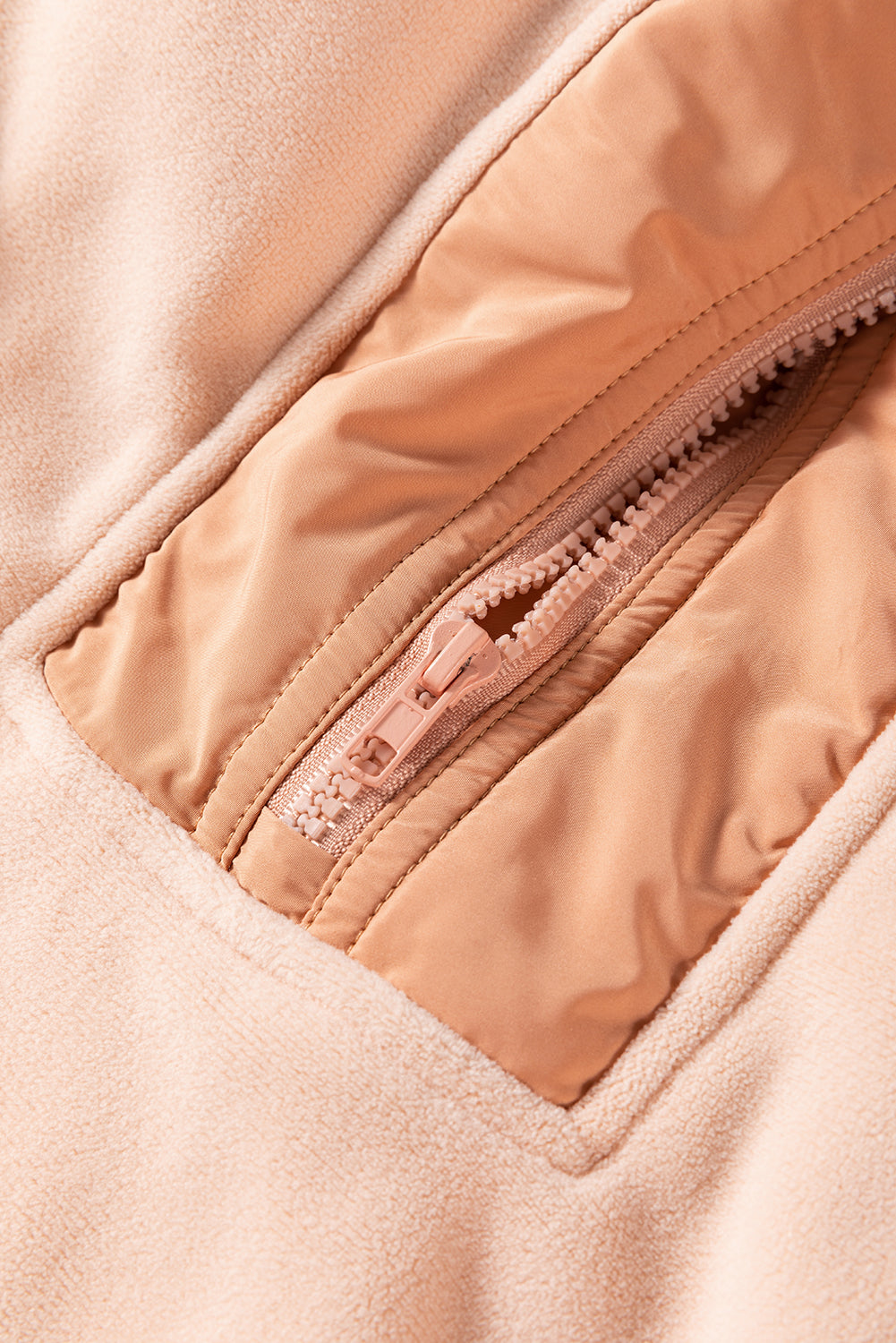 Colourblock Patchwork Half Zip Oversized Sherpa Hoodie | Light French Beige