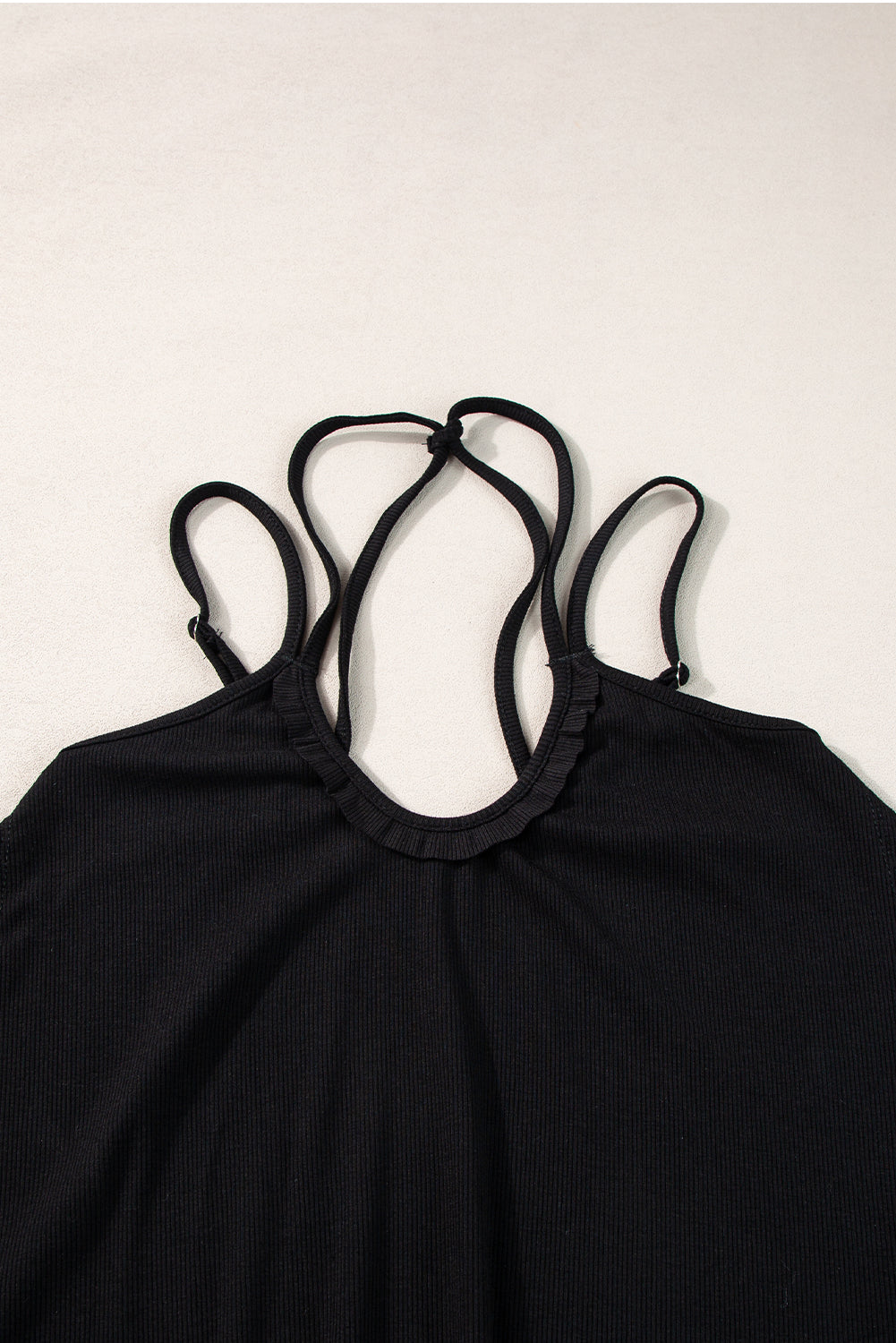 Exposed Seam Detail Double Straps Tank Top | Black