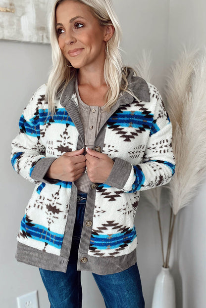 Western Sherpa Textured Trim Jacket | White