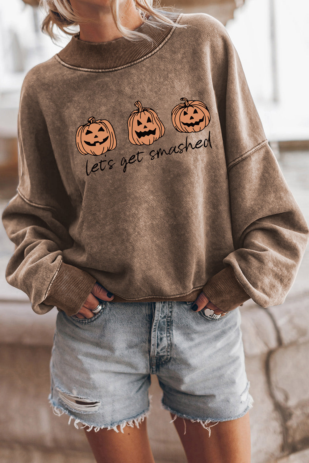 Let'S Get Smashed Halloween Pumpkin Graphic Sweatshirt | Brown