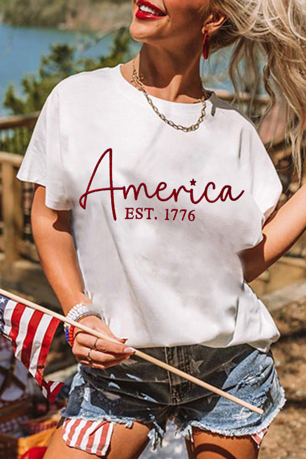 White America EST.1776 Embroidered Graphic Tee