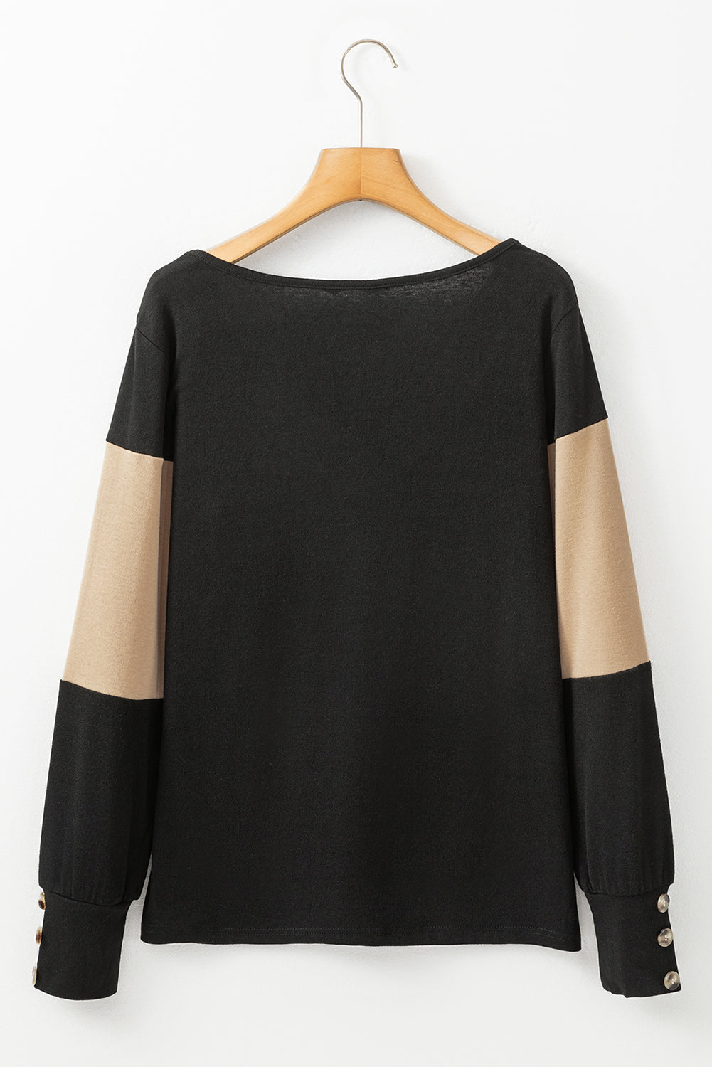 Colourblock Button Decor Long Sleeve V Neck Top | Parchment