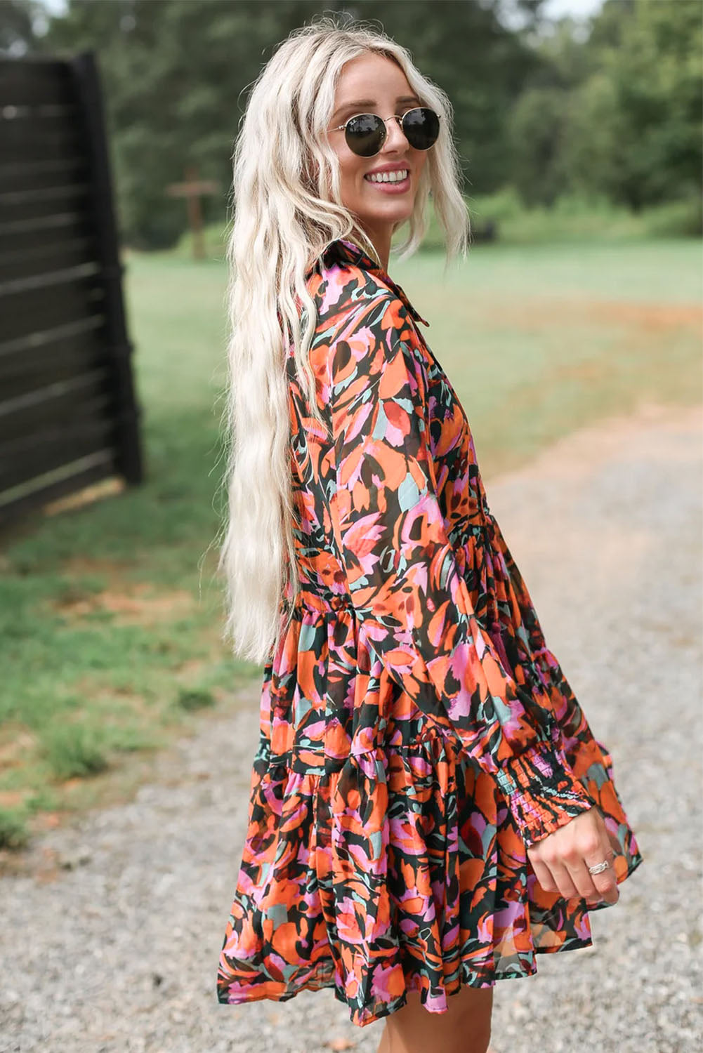 Floral Smocked Bishop Sleeve Tassel Mini Dress | Red