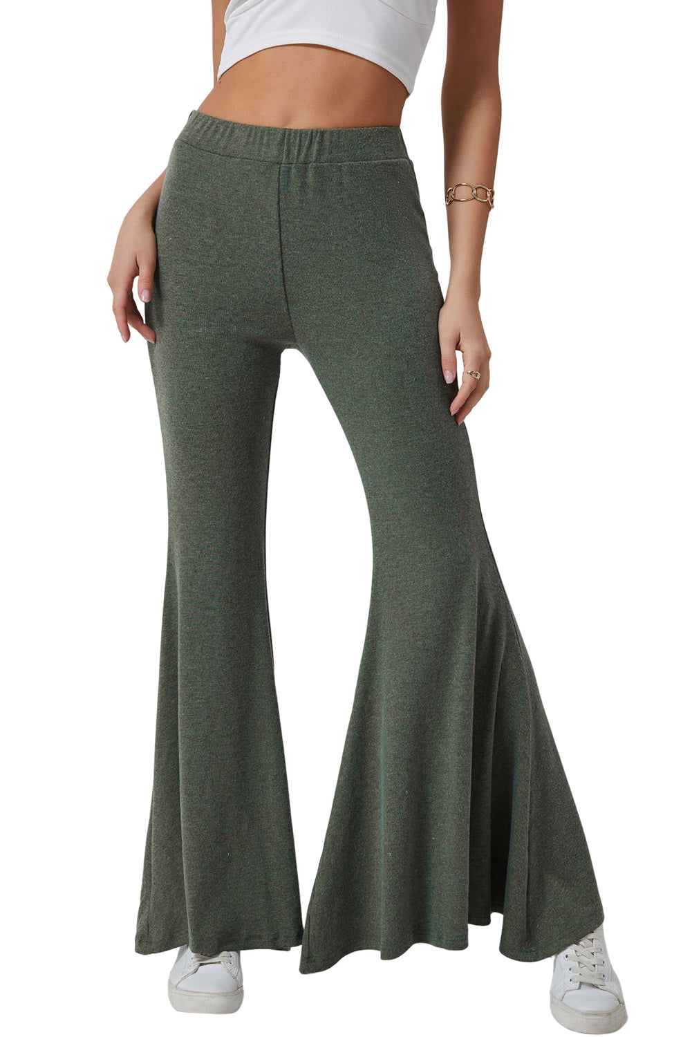 High Waist Fit And Flare Pants | Green