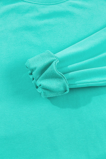 Plain Drop Shoulder Crewneck Pullover Sweatshirt | Aruba Blue