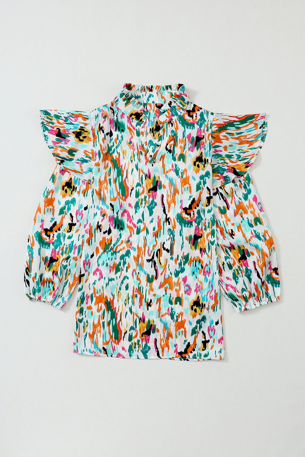 Abstract Print 3/4 Puff Sleeve Ruffle Blouse | Multicolour