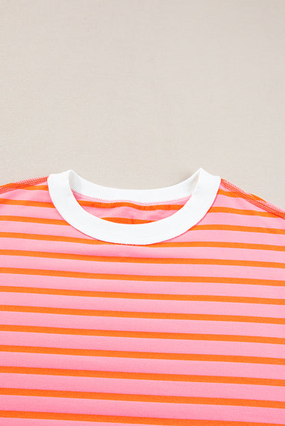 Oversized Contrast Trim Exposed Seam High Low T Shirt | Multicolour