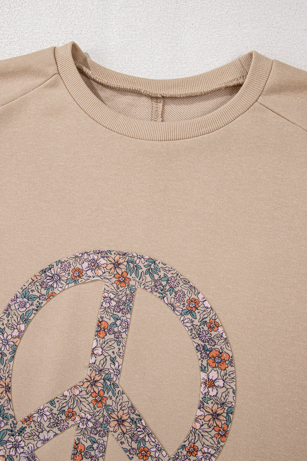 Floral Peace Sign Graphic Washed Terry Plus Size Sweatshirt | Pale Khaki