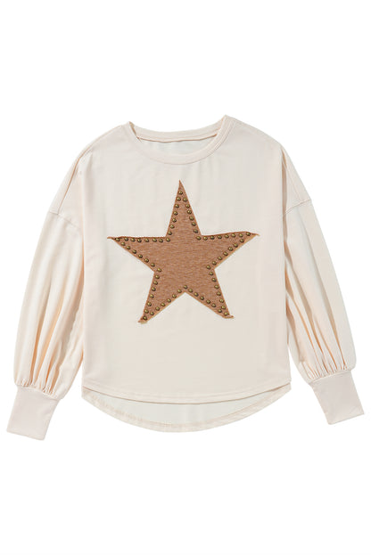 Studded Star Graphic Oversized Long Sleeve Top | Apricot