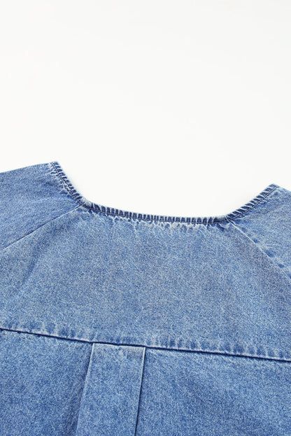 Raw Edge Denim Top | Sky Blue