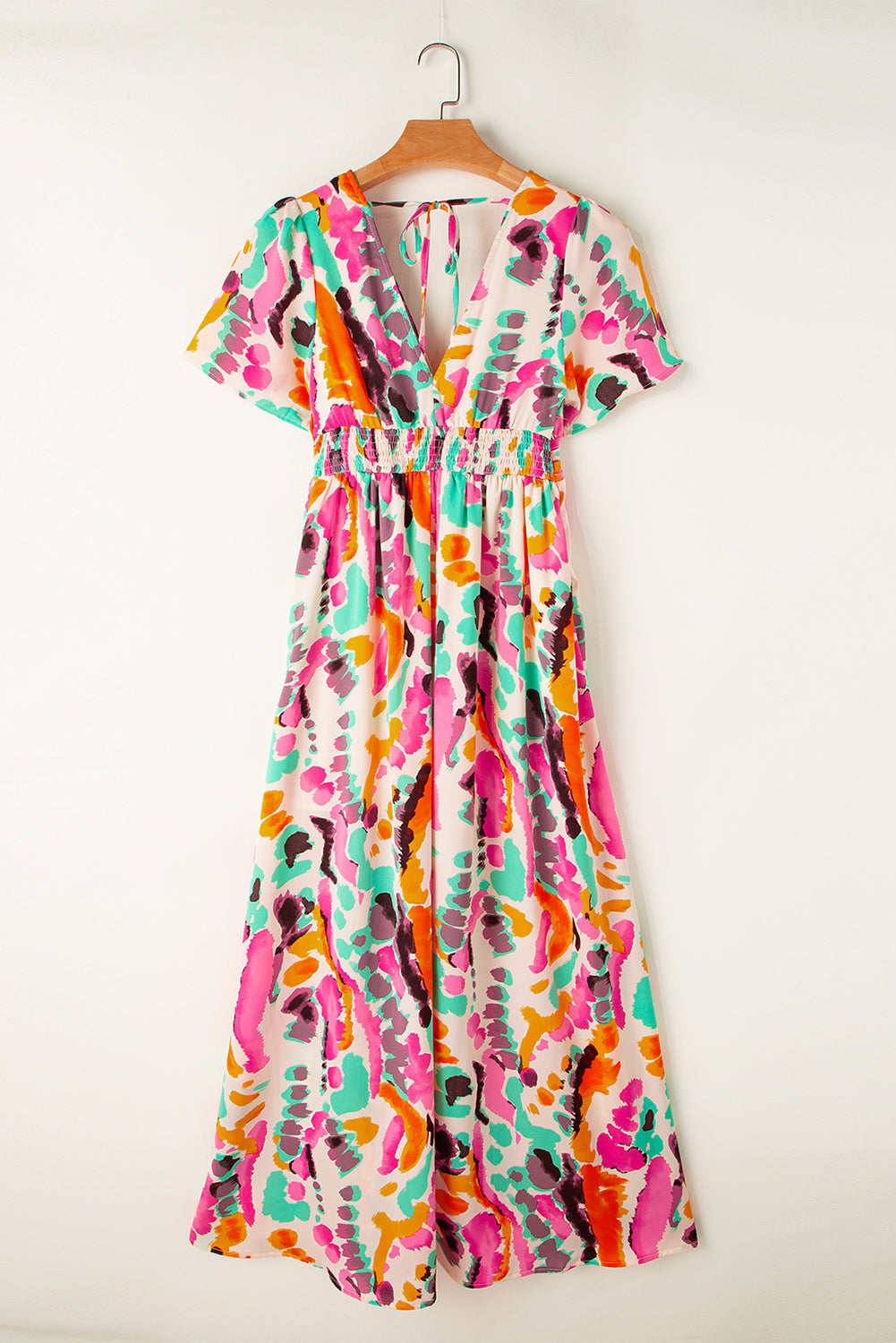 Boho Tie-Dye Print V Neck Maxi Dress | Pink