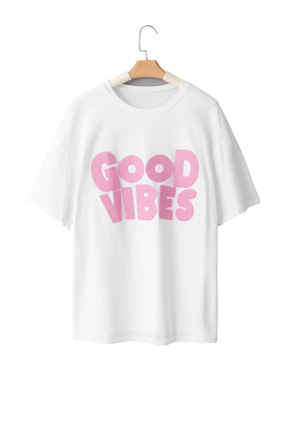 Good Vibes Chenille Embroidered Crewneck T Shirt | White