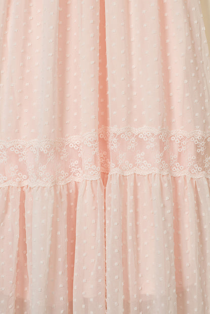 Swiss Dot Lace Trim Maxi Dress | Pink