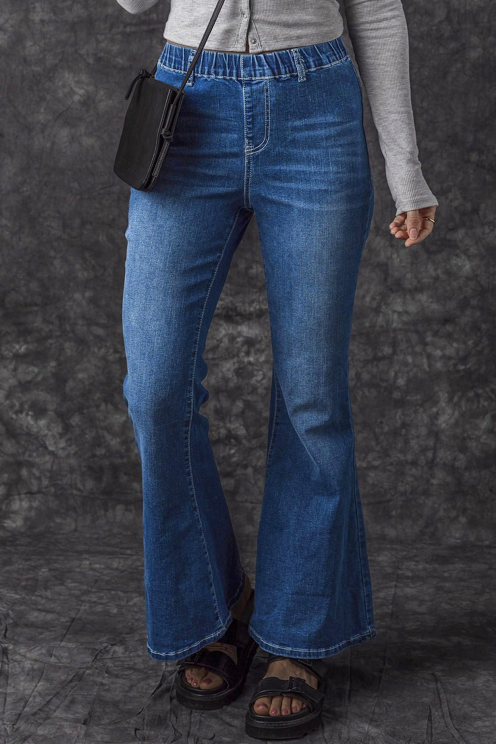 Elastic High Waist Flare Jeans | Blue