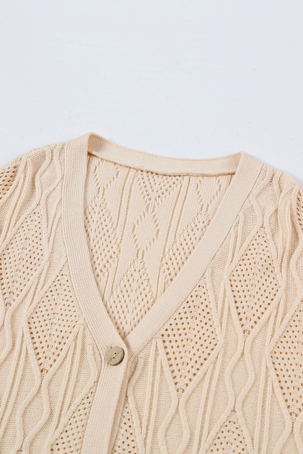 Plus Size Knitted Hollow Out Button Up Cardigan | Apricot