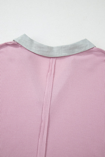 Plus Size Exposed Seam Waffle Knit Top | Pink