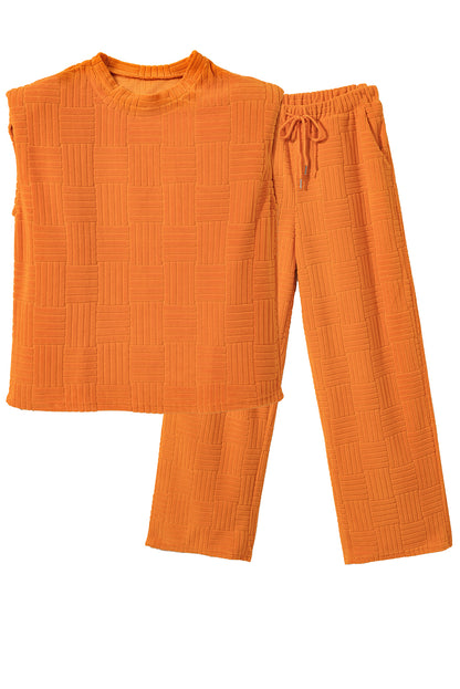 Textured Tank Top And Wide Leg Pants Set | Orange