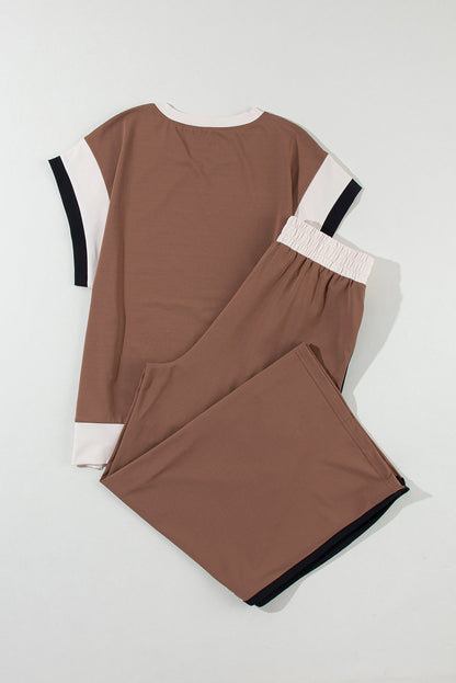 Colour Block Detail Casual Two-Piece Outfit | Chestnut