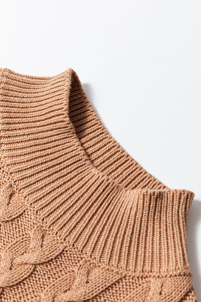 Solid Colour Cable Knit High Neck Tank Top | Light French Beige